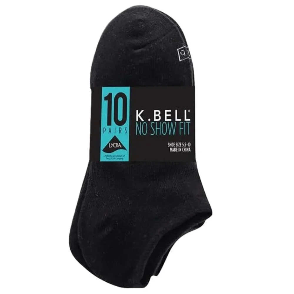K. Bell Ladies' No Show Sock, 10-pair ~ Casual Yoga Running Socks for Women